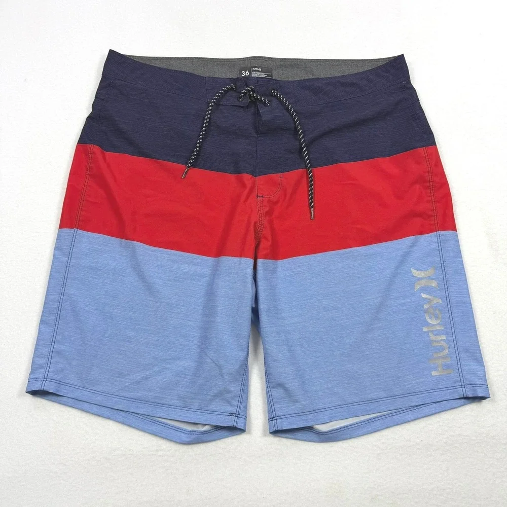 Hurley Mens Board Shorts Size 36 Colorblock Navy Red Blue Swim Trunks